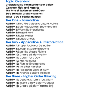 Safety In Sports And Recreation Worksheet Activity Booklet