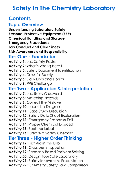 Safety In The Chemistry Laboratory Worksheet Activity Booklet
