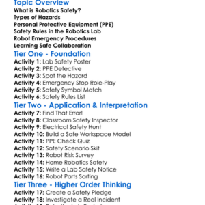 Safety Practices In Robotics Worksheet Activity Booklet
