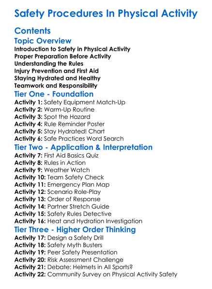 Safety Procedures In Physical Activity Worksheet Activity Booklet