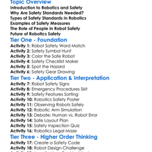 Safety Standards In Robotics Worksheet Activity Booklet