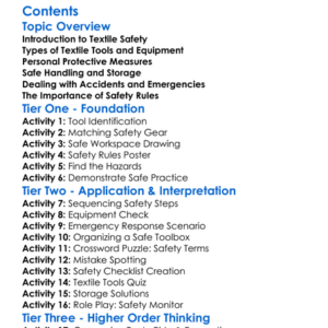 Safety With Textile Tools And Equipment Worksheet Activity Booklet