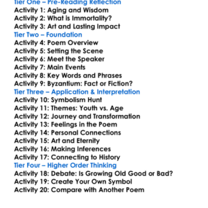 Sailing To Byzantium Wb Yeats Worksheet Activity Booklet