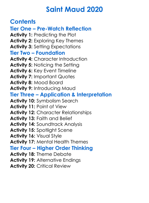 Saint Maud 2020 Worksheet Activity Booklet