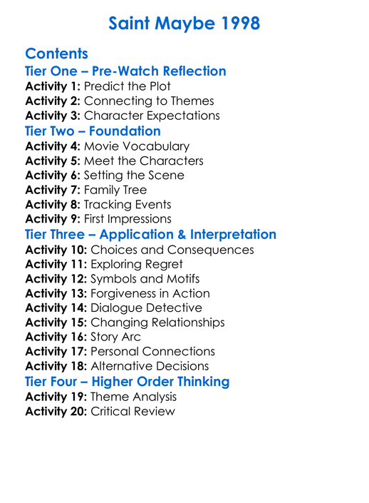 Saint Maybe 1998 Worksheet Activity Booklet