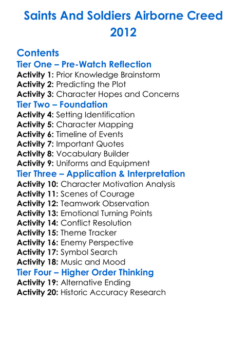 Saints And Soldiers Airborne Creed 2012 Worksheet Activity Booklet