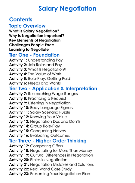Salary Negotiation Worksheet Activity Booklet