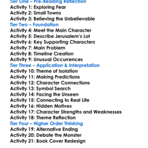 Salems Lot Stephen King Worksheet Activity Booklet