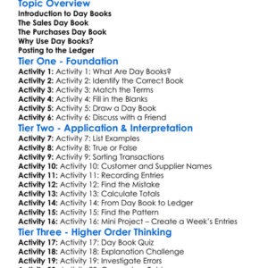 Sales And Purchases Day Books Worksheet Activity Booklet