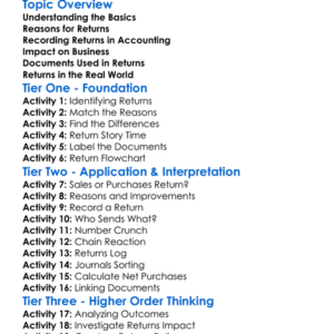 Sales And Purchases Returns Worksheet Activity Booklet