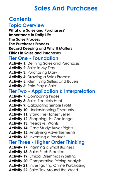 Sales And Purchases Worksheet Activity Booklet
