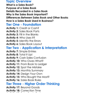 Sales Book Worksheet Activity Booklet