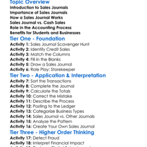 Sales Journal Worksheet Activity Booklet