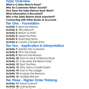 Sales Returns Book Worksheet Activity Booklet