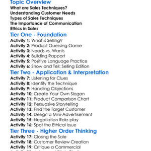 Sales Techniques Worksheet Activity Booklet
