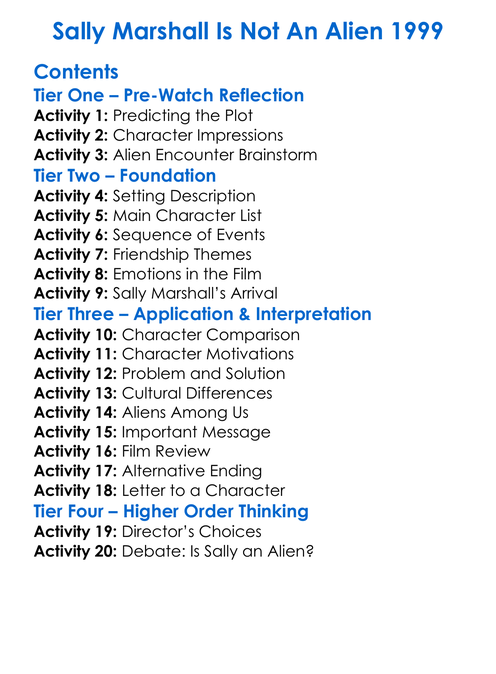 Sally Marshall Is Not An Alien 1999 Worksheet Activity Booklet