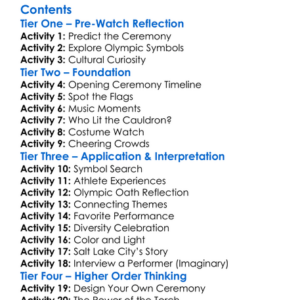 Salt Lake City 2002 Olympic Opening Ceremony Light The Fire Within 2002 Worksheet Activity Booklet