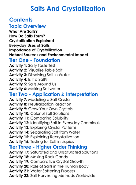 Salts And Crystallization Worksheet Activity Booklet