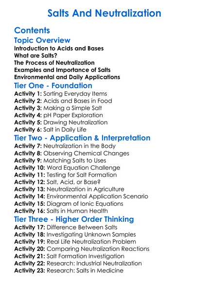Salts And Neutralization Worksheet Activity Booklet