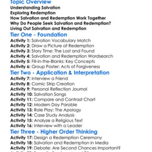 Salvation And Redemption Worksheet Activity Booklet