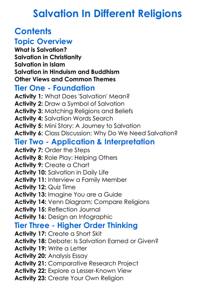Salvation In Different Religions Worksheet Activity Booklet