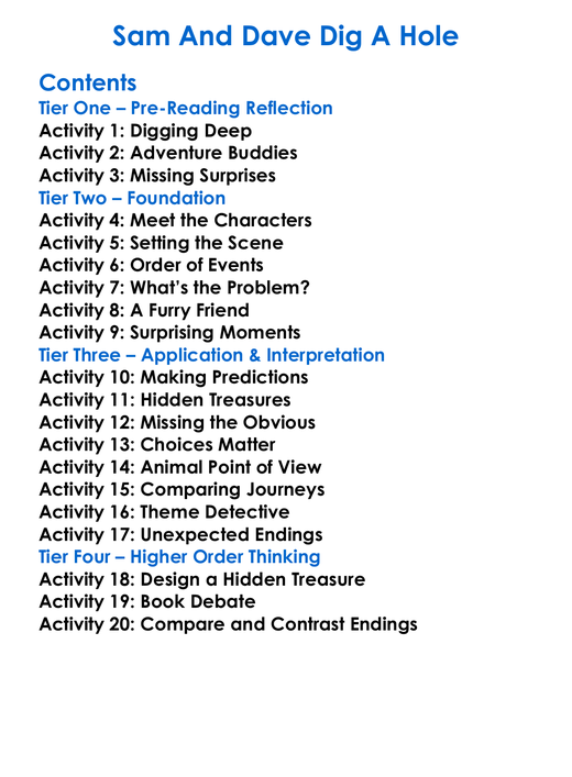 Sam And Dave Dig A Hole Worksheet Activity Booklet