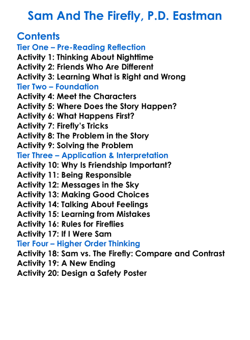 Sam And The Firefly Pd Eastman Worksheet Activity Booklet