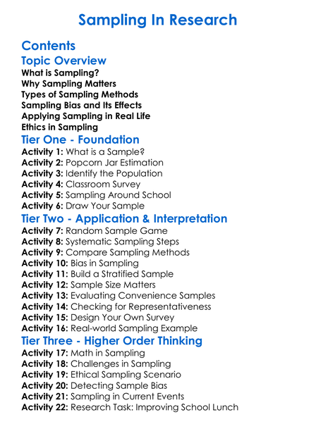 Sampling In Research Worksheet Activity Booklet