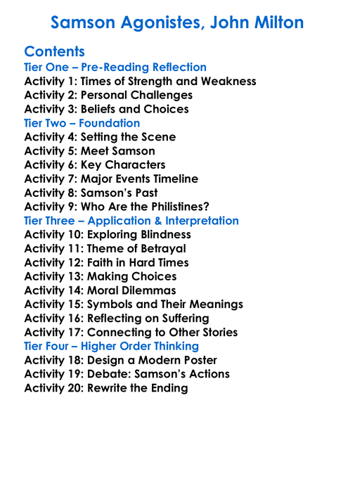 Samson Agonistes John Milton Worksheet Activity Booklet