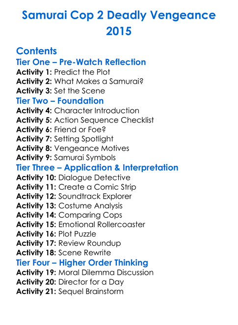 Samurai Cop 2 Deadly Vengeance 2015 Worksheet Activity Booklet