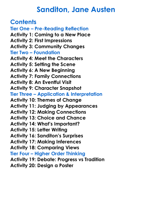 Sanditon Jane Austen Worksheet Activity Booklet