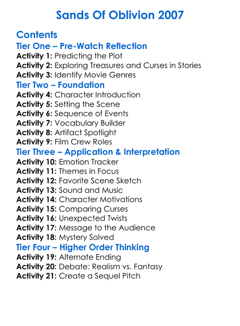 Sands Of Oblivion 2007 Worksheet Activity Booklet