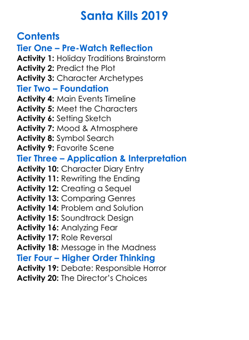 Santa Kills 2019 Worksheet Activity Booklet