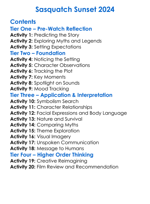 Sasquatch Sunset 2024 Worksheet Activity Booklet