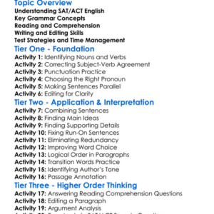 Satact English Preparation Worksheet Activity Booklet