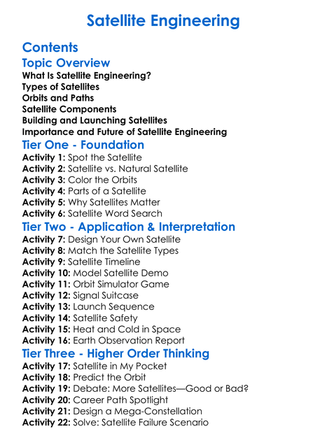 Satellite Engineering Worksheet Activity Booklet