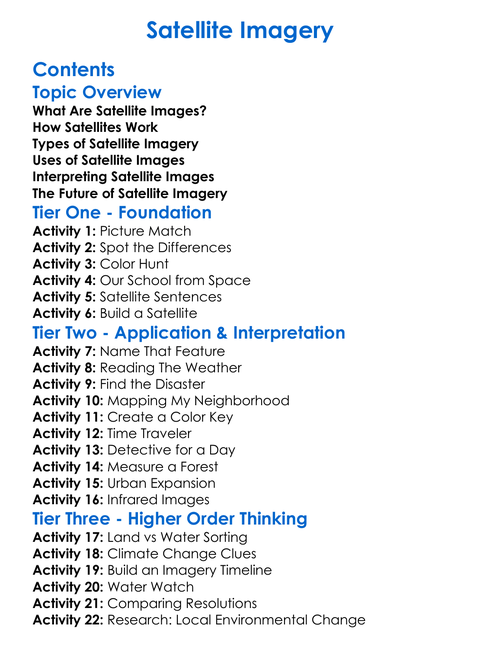 Satellite Imagery Worksheet Activity Booklet