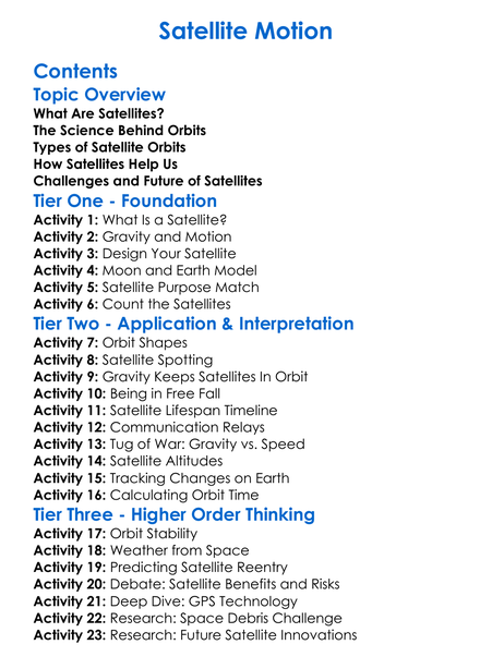 Satellite Motion Worksheet Activity Booklet