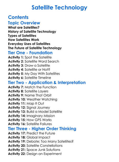 Satellite Technology Worksheet Activity Booklet