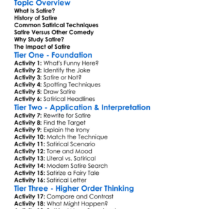 Satire Analysis Worksheet Activity Booklet