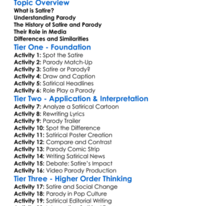 Satire And Parody In Media Worksheet Activity Booklet