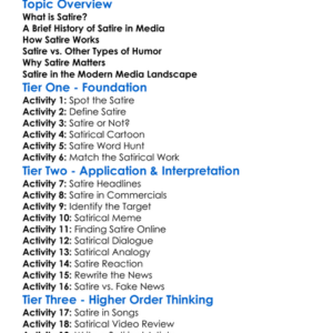 Satire In Media Worksheet Activity Booklet
