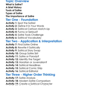 Satire Worksheet Activity Booklet