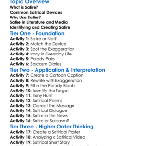 Satirical Devices Worksheet Activity Booklet