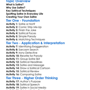 Satirical Techniques Worksheet Activity Booklet