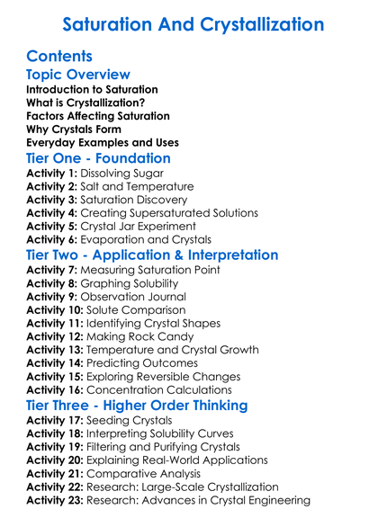 Saturation And Crystallization Worksheet Activity Booklet