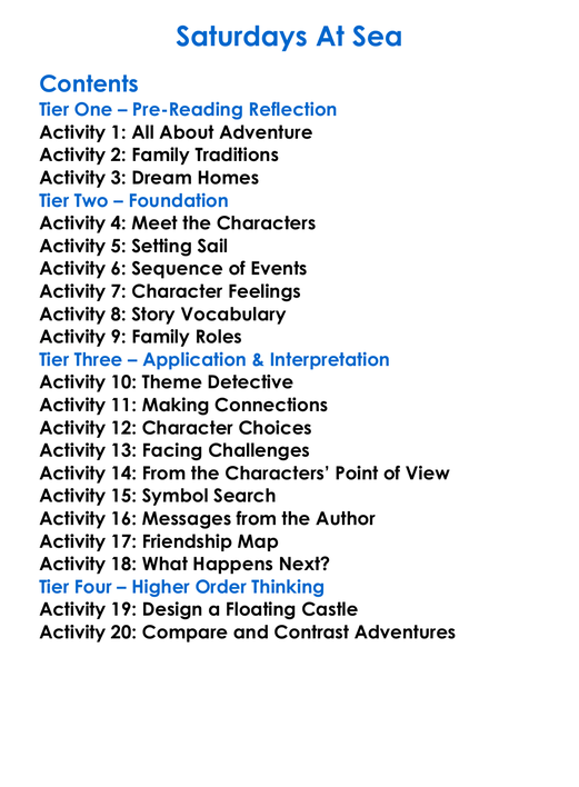 Saturdays At Sea Worksheet Activity Booklet