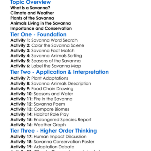 Savanna Worksheet Activity Booklet