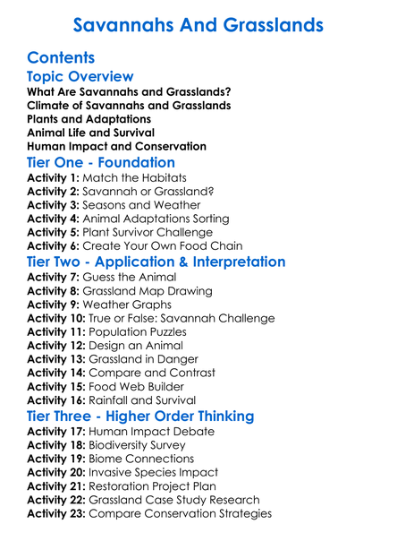 Savannahs And Grasslands Worksheet Activity Booklet