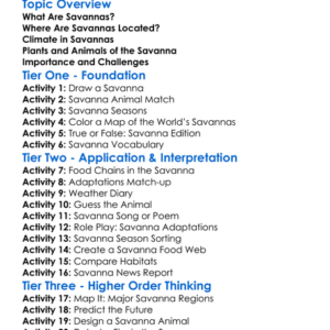 Savannas Worksheet Activity Booklet